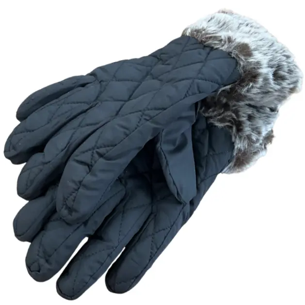 Glove Ladies' Faux Fur Cuff Black Tan.webp