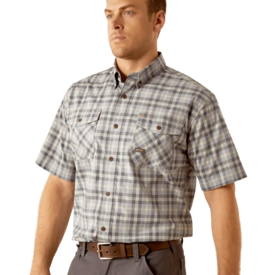 Ariat MNS Rebar Made Tough DuraStretch Work Shirt WILD DOVE 10058535 Discontinued